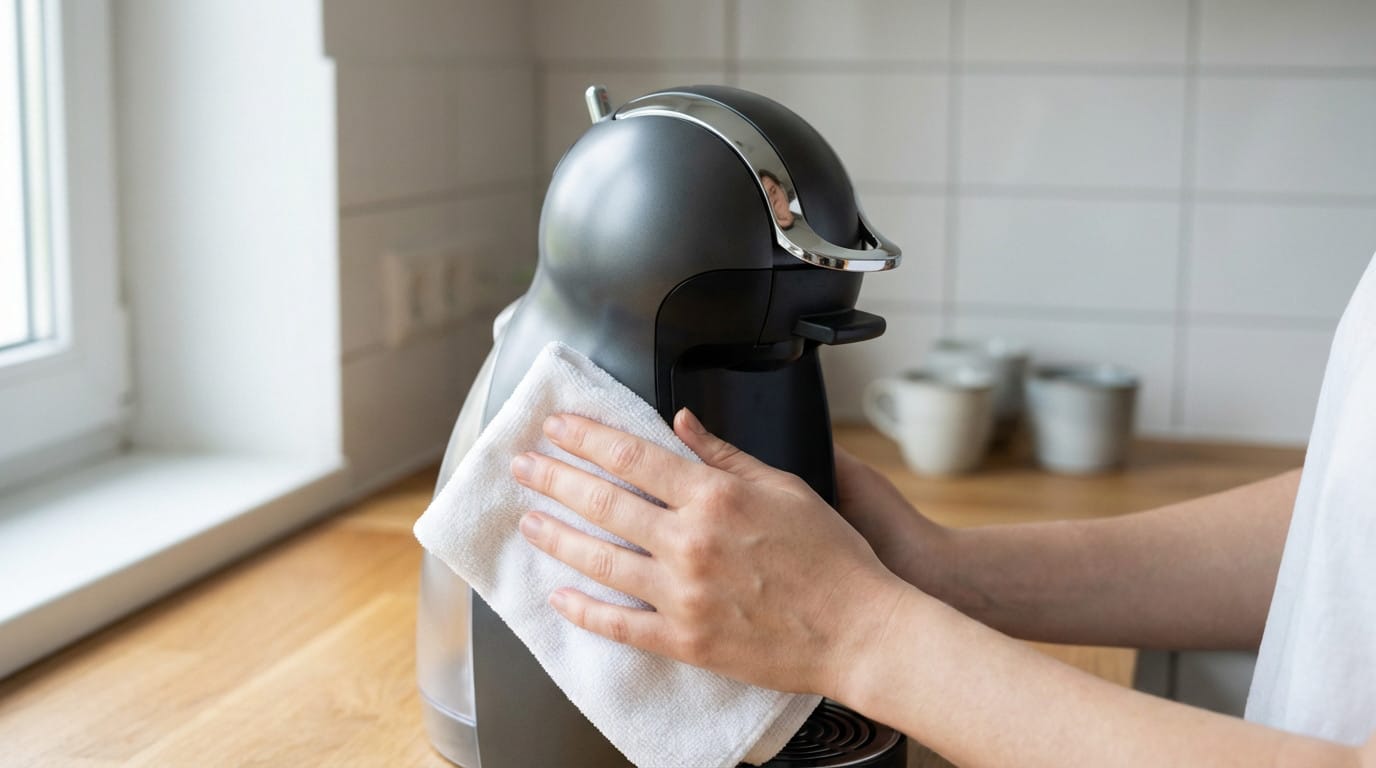 meticulous cleaning of a modern coffee machine