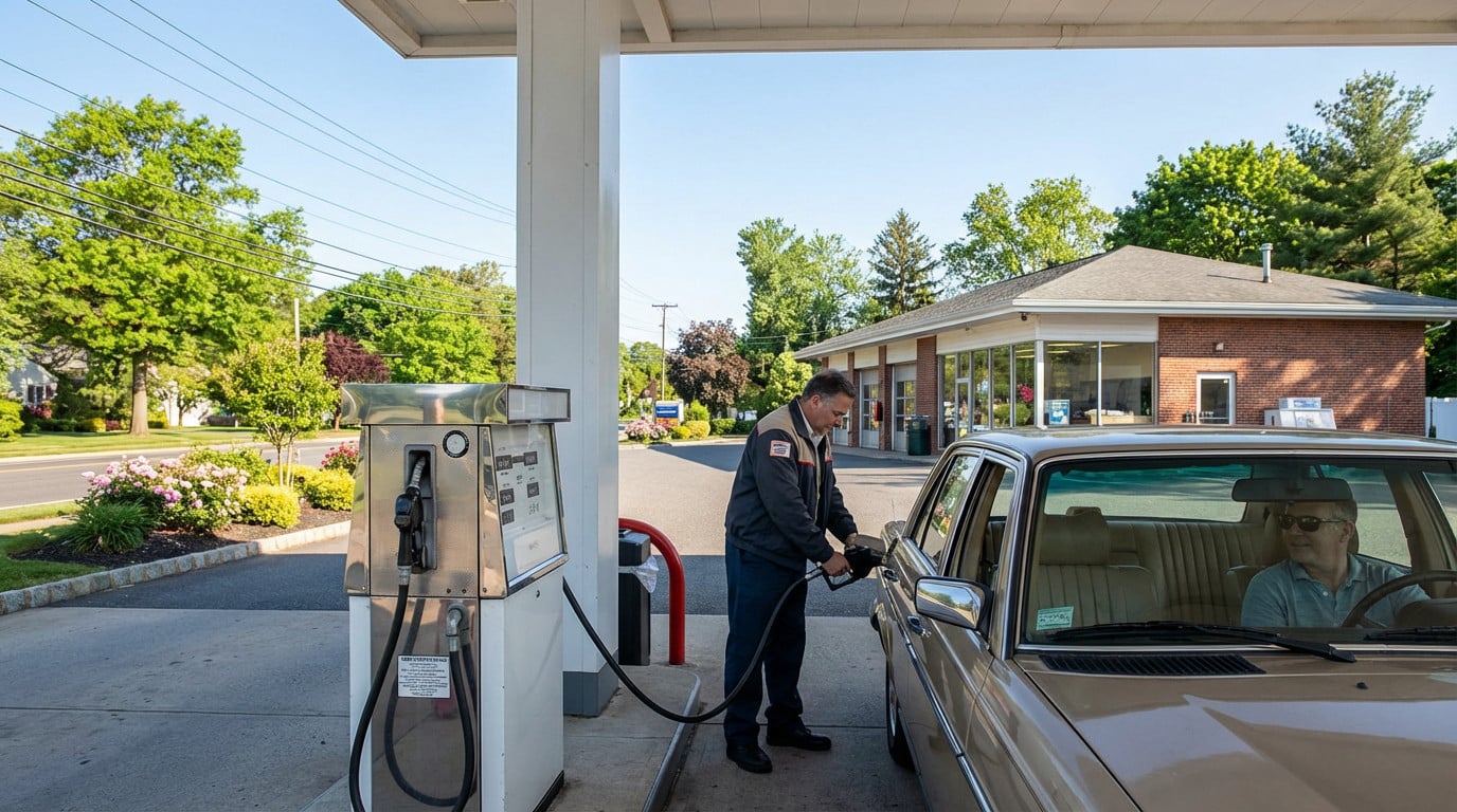 new jersey full service gas attendant refuels classic car