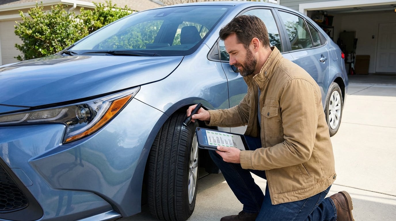 smart used car inspection tire and digital checklist