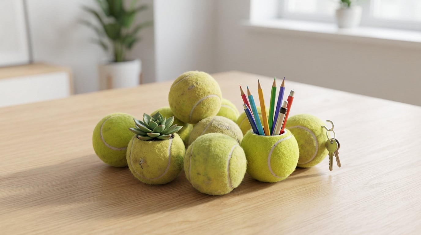 upcycling used tennis balls planter organizer key holder
